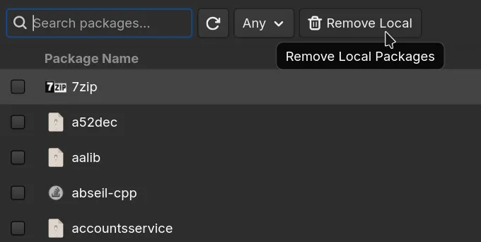 Remove Local Packages button